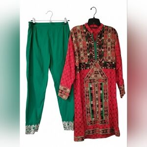 GENERATION BASIC Tribal Print Kurta & Gota Patti Trouser Set​ Size 10